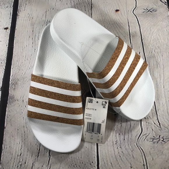 adidas white cork slides